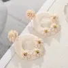 Aretes de Flor de Rafia Transfronterizos, Aretes de Corona Tejidos a Mano, Aretes de Margarita Festivos Estilo Bohemio