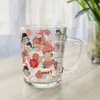Taza de Vidrio Ins con Popote, Taza para Desayuno con Leche, Taza para Postre, Taza Graduada con Tapa y Cuchara, Regalo con Logo Lindo Impreso