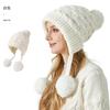 Gorro de punto grueso de piel de conejo con tres pompones de cuadros de buena calidad, forro polar, cálido para exteriores, gorro de punto con pompón, fábrica