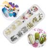 Joias de unhas cor bordas Pearl Gold 4mm fundo pontiagudo strass transparente fundo plano pilha broca mista 12 grade caixa de diamante