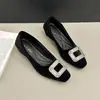 Zapatos Bajos de Gamuza Francesa para Mujer Versátiles Primavera/Otoño 2026 Nuevos Combinan con Faldas Zapatos de Tacón Grueso Hebilla Cuadrada con Pedrería Zapatos Mary Jane