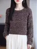 Blusa de Tricô com Lantejoulas Gola Redonda Manga Longa Feminina Suéter Outono Inverno Brilho Fino Luxo Leve Temperamento Emagrecimento Estiloso Camada Base