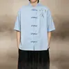 Camisa de Manga Corta para Hombre con Botones Tradicionales Chinos, Nuevo Estilo Verano 2026, Bordada, Talla Grande, Corte Holgado