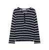 Ropa de mujer de comercio exterior transfronterizo europeo y americano ZA, popular en AliExpress, blusa de manga larga con botones, cuello pequeño, bloques de color a rayas