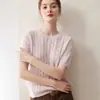 ¡75% Cachemira 25% Seda! Suéter Camiseta de Punto Suave de Manga Corta para Mujer Cuello Redondo Manga Media Tejido de Punto Trenzado