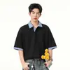 Camiseta de Manga Corta Estilo Americano NASA para Hombre, Conjunto de Dos Piezas de Verano con Bloques de Color, Cuello Camisero, Corte Holgado, Diseño de Dos Piezas de Manga Corta
