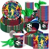 Mm358 Conjunto de Mesa para Festa com Tema Copa do Mundo de Futebol para 8 Pessoas, Conjunto de Quatro Peças, Pratos de Papel para Decoração de Feriado, Guardanapos de Papel, Copos de Papel