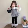 Conjunto de Tres Piezas a Cuadros con Tirantes de Lazo para Niñas, Estilo Primavera y Otoño, Traje Infantil de Moda Coreana para Niñas Pequeñas, Niños Pequeños y Medianos