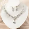 Elegante e Extenso Conjunto de Duas Peças de Colar e Brincos de Zircônia para Noiva Joias de Casamento Acessórios para Palco Banquete Cerimônia