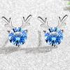 Ciervo de diamante azul plateado tienes pequeños pendientes de astas transparentes para niña pendientes de moda japonesa y coreana nuevos pendientes al por mayor