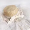 Lolita Sombrero de Paja Elegante Hecho a Mano Color Cla Margarita Encaje Lazo Sombrero de Paja Flor Boda Sombrero de Sol