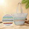 Bolsa de Palha Tecida de Verão para Mulheres, Bolsa de Palha Grande Capacidade, Bolsa de Mão Casual da Moda