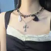Collar de Cruz Roja Multicapa Estilo Chica Caliente Dulce y Fresca, Gargantilla con Borlas Estilo Punk Oscuro, Cadena para Clavícula Personalizada