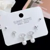 Colgante Exquisito y Compacto con Incrustaciones de Diamantes, Una Tarjeta con Tres Pares de Pendientes, Aguja de Plata S925, Pendientes Múltiples Simples y Versátiles
