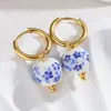Comércio Exterior Especializado em Brincos de Cerâmica Azul e Branca de Estilo Chinês, Modernos Clássicos Elegantes, Versátil Brinco de Coração com Miçanga Redonda