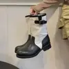 Botas de Trabajo de Media Pantorrilla Estilo Western Tacón Grueso 2026 Estilo Británico Retro Botas Martin Botines Cortos Mujer Plisado Bloqueo de Color Botas de Moda Nuevas