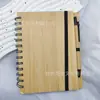 Caderno de bambu 14*18cm proteção ambiental material de madeira de bambu espiral este estudante criativo papelaria presente portátil caneta