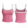 Camisola de rayas de color contrastante para mujer, top deportivo sin mangas, corte ajustado, anti-exposición, elegante top sin espalda