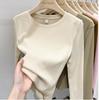 Camiseta de Manga Larga para Mujer en Otoño e Invierno Estilo Nuevo Chic Cuello Redondo Pequeño Camisa para Capas Interiores Estilo Occidental Aspecto Adelgazante Top para Mujer Camiseta