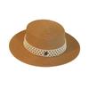 Elegante sombrero de copa plana de perlas estilo Chanel francés para mujer, sombrero de sol de paja de moda para viajes de verano, anti-DDoS, sombrero de paja para mujer