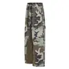 Pantalones cargo estilo americano camuflaje urbano 11KN para hombre y mujer, corte holgado, desgastados, con cordón, patchwork, estampado de leopardo, pantalones rectos de pierna ancha de moda