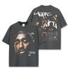 Camiseta de manga corta con estampado retro de Tupac, estilo transfronterizo, estilo vintage, holgado, de cuello redondo y capucha, para hombre y mujer.