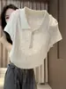 Conjunto de Estilo Dulce y Suave para Mujer: Top de punto rosa para verano con cuello polo y manga corta, delgado y transpirable, acanalado, adelgazante
