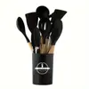 800g Utensílios de Cozinha de Silicone Conjunto de 12 Peças Espátula de Cozinha Antiaderente Espátula para Fritar Cabo de Madeira Conjunto de Ferramentas de Cozinha