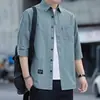 Camisa Casual de Manga Corta para Hombre Estilo Coreano Moderna Camisa de Siete Puntos Verano Duffy Atractivo Top de Trabajo Chaqueta Estilo Japonés