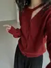 Cardigã de tricô com mistura de lã de design suave estilo coreano para mulheres, outono chique vazado macio e amigo da pele top curto