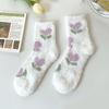 Calcetines de Felpa Coral para Mujer para Otoño e Invierno, Calcetines Cálidos para el Suelo del Hogar, Calcetines de Felpa Engrosada con Diseño Floral de Frutas, de Media Pantorrilla