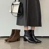 Botines ajustados para mujer hechos de piel de vacuno/cordero de plena flor, con punta redonda, cremallera trasera y tacón medio a grueso, perfectos para otoño e invierno