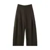 Calça pantalona de algodão titânio de cintura alta plissada para mulheres, coleção outono 2026, caimento reto solto e fluido, modeladora, calça casual estilo pai
