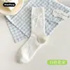 Meias com Etiqueta de Tecido de Renda para Mulheres, Meias de Cano Médio, Meias de Algodão para Primavera e Verão, Estilo Ballet Fino, Meias Longas Modernas Estilo Coreano e Japonês