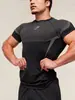 Camiseta Masculina Gym/Onyx Esportes Fitness Secagem Rápida Respirável Elástica Gola Redonda Manga Curta Ajustada Roupas de Treino