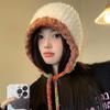 Gorro de felpa tejido estilo coreano para circunferencia de cabeza grande para mujer 2024 Nuevo Gorro de lana engrosado cálido para ciclismo para prevenir el frío y cara pequeña