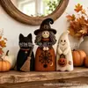 Decoración de bandeja multicapa de madera creativa transfronteriza de gato de Halloween, decoración de regalo para amantes de animales y plantas
