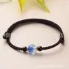 Pulseira de cordão vermelho tecida à mão com cristal de obsidiana, conta da sorte, unissex, corda de mão ajustável, joia