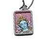 Pingente Quadrado de Prata S925 Nuvem Auspiciosa Verde Colorido Tara Cinábrio Pingente para Homens e Mulheres Colar Estilo Chinês Atacado