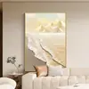 Pintura decorativa para sala de estar estilo onda creme nova mar montanha dourada parede de fundo de sofá pintura do chão ao teto hall de entrada pintura de parede