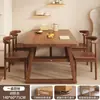 Mesa de comedor para uso doméstico, adecuada para apartamentos pequeños, tablero rectangular grande, ideal para propiedades de alquiler, mesa de comedor simple color nogal para restaurantes
