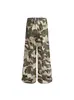Calça Jeans Scimitar Desconstruída Estilo Americano Camuflada para Homens e Mulheres, Silhueta Vintage, Calça de Trabalho Reta com Pregas de Perna Larga, Tendência