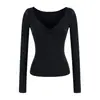 Camiseta Interior de Lana Retorcida para Mujer, Pura Lustrosa Sexy Sexy Cuello en V Profundo Manga Larga Top Adelgazante de Cintura