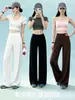 Pantalones de Yoga de Tiro Alto Color Durazno con Bolsillos, Sueltos Rectos Acampanados, para Realzar Glúteos, Adelgazantes y que Aumentan la Altura, para Mujer