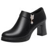 Elegantes Zapatos de Mujer de Tacón Alto, Nuevo Estilo Primavera y Otoño 2025, Zapatos de Corte Bajo Individuales, Tacón Grueso, Zapatos de Cuero Versátiles, Zapatos para Madres de Mediana Edad