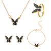 Joyería europea y americana traje moda temperamento personalidad gota de aceite negro collar de mariposa aretes de botón anillo pulsera 4 piezas accesorios