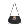 Bolso tote de mezclilla estilo vintage con bordado de gato, adecuado para mujeres, ligero, con múltiples compartimentos y diseñado para el transporte diario.; se puede llevar como bolso de hombro o bolso cruzado