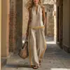 Conjunto de pantalones anchos de color block de verano para mujer, conjunto de dos piezas de moda de algodón y lino, sitio independiente transfronterizo de Amazon europeo y americano 2026