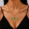 Venta caliente transfronteriza colgante de libélula con pedrería colorida estilo Mori cadena para la clavícula cadena de eslabones gruesos de oro de lujo ligero retro versátil