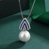 Juego de Collar y Aretes de Perla Australiana Chapados en Oro para Mujer con Colgante de Circonita Azul con Microincrustaciones Joyería al por Mayor